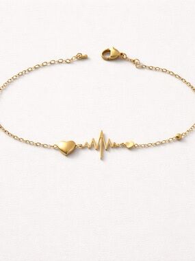 Gold Heartbeat Chain Bracelet - Women's Jewelry
